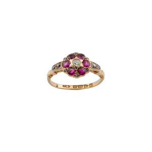 Edwardian 18ct Gold Diamond and Ruby Cluster Ring Spectrum Antiques