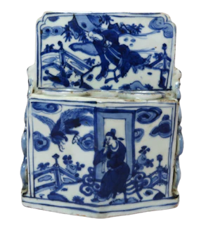 A RARE CHINESE WANLI (1573-1620) PERIOD BLUE AND WHITE BRUSH POT STAND
