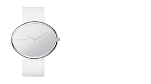 Georg Jensen steel Oval Watch 323 designed by Vivianna Torun Mirror dial. Interchangeable calf leather strap Mark Constable Unit 301