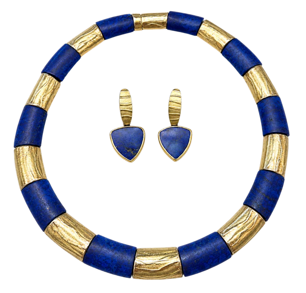 Charmian Harris Lapis Lazuli Sterling silver / Gold Necklace and Earrings. Mark Constable Unit 301 - image 1