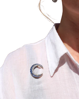 Lovely Victorian Sapphire and Diamond Crescent Brooch at Deco&Vintage Ltd