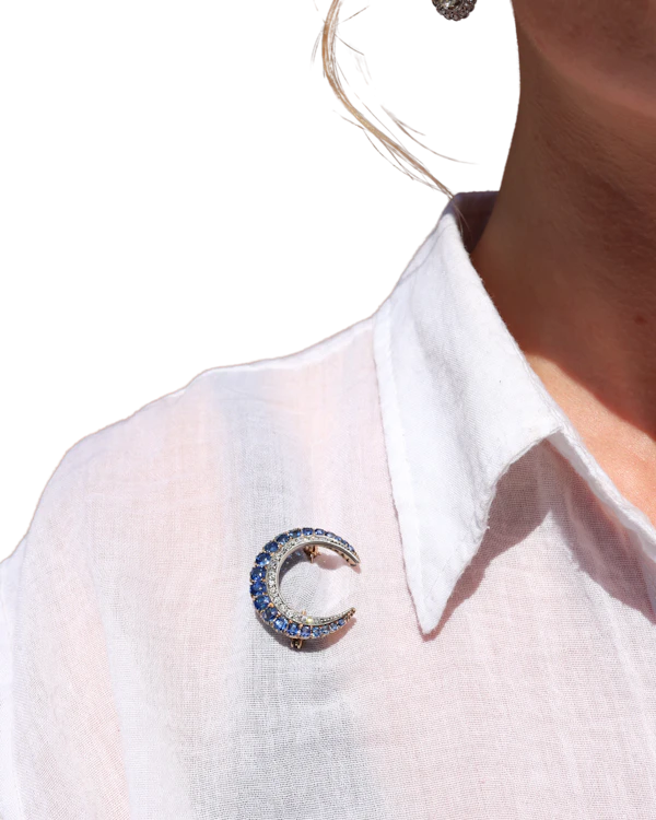 Lovely Victorian Sapphire and Diamond Crescent Brooch at Deco&Vintage Ltd - image 1