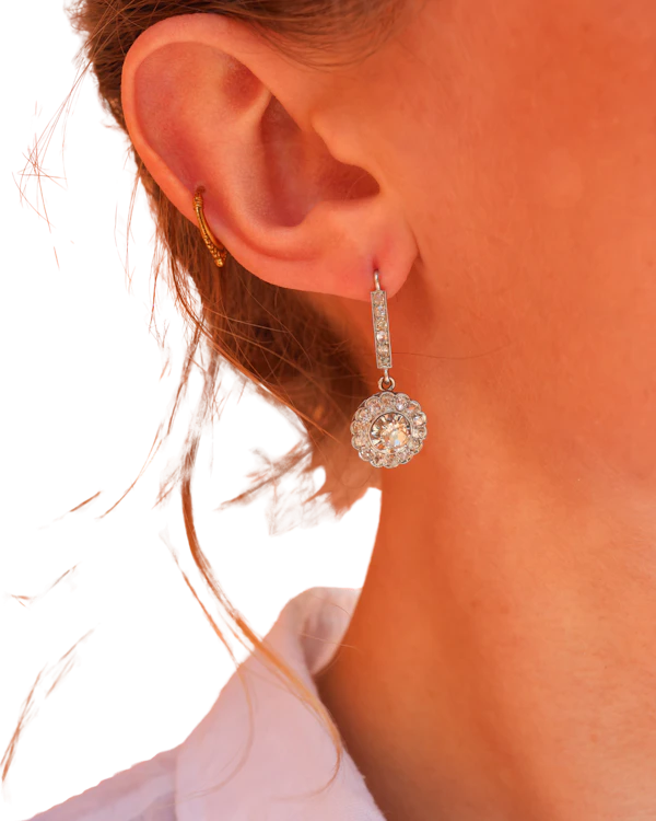 Lovely Edwardian Diamond Platinum Earrings at Deco&Vintage Ltd - image 1