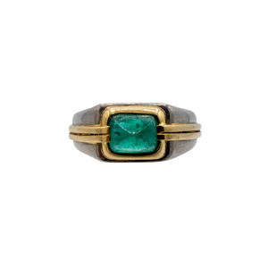 Vintage 18ct Two-Tone Gold Untreated Zambian Emerald Sugarloaf Ring Spectrum Antiques