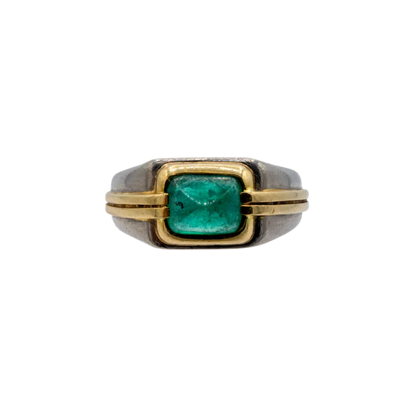 Vintage 18ct Two-Tone Gold Untreated Zambian Emerald Sugarloaf Ring Spectrum Antiques - image 1