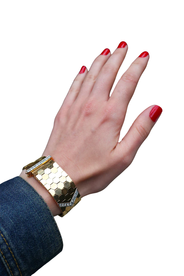 Vintage Mappin & Webb 'Rio' 18k Yellow Gold & Diamond Honeycomb Bracelet - image 1