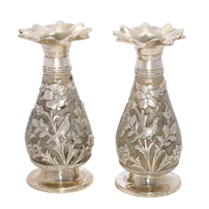 A pair of Antique Persian Silver flower vases, late 19th or early 20th century.