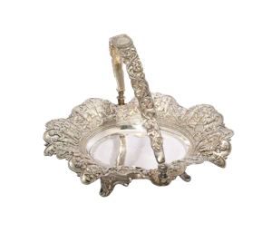 An antique silver "swing-handled" offering bowl / basket, late 19th to early 20th century