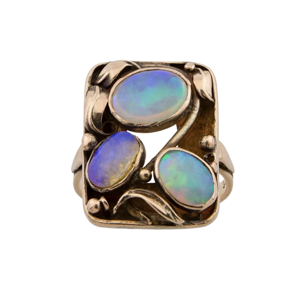 Arts & Crafts Gold & Australian Opal Ring- Spectrum Antiques - image 1