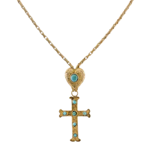 Victorian 15ct Gold Turquoise Cross Necklace- Spectrum Antiques