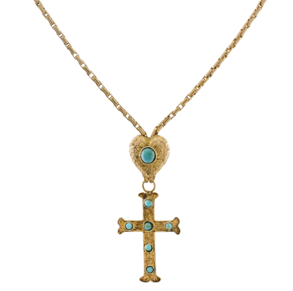 Victorian 15ct Gold Turquoise Cross Necklace- Spectrum Antiques - image 1