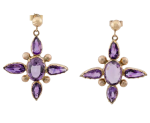 Vintage 10ct Yellow Gold Amethyst Star Drop Earrings- Spectrum Antiques