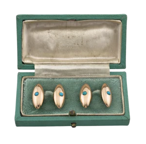 Antique 15ct Gold and Turquoise Chain Link Cufflinks c.1900- Spectrum Antiques