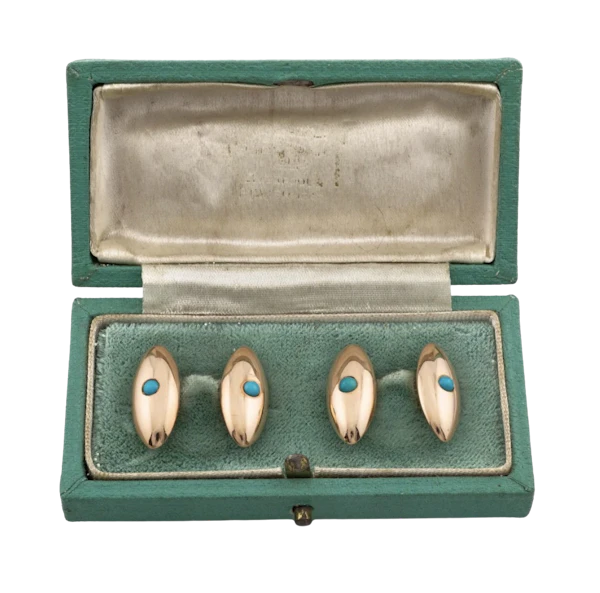 Antique 15ct Gold and Turquoise Chain Link Cufflinks c.1900- Spectrum Antiques - image 1