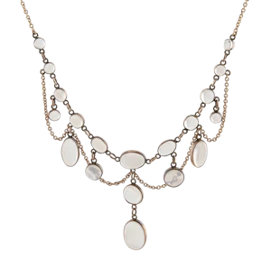 Edwardian 9ct Gold and Silver Moonstone Festoon Necklace- Spectrum Antiques
