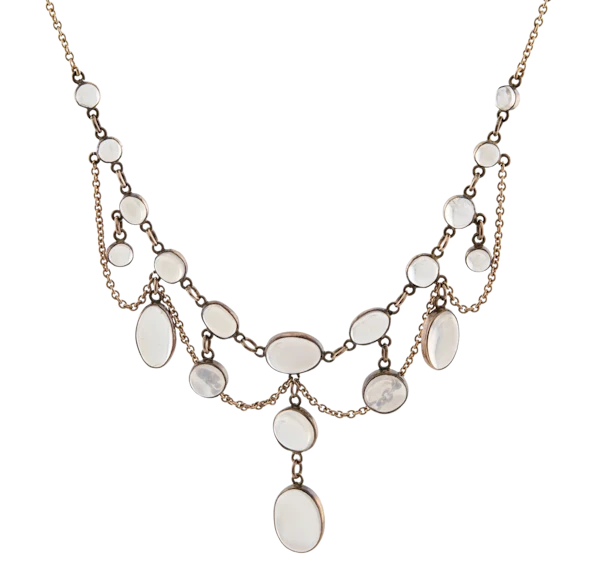 Edwardian 9ct Gold and Silver Moonstone Festoon Necklace- Spectrum Antiques - image 1