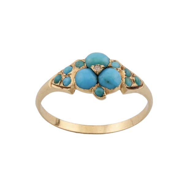 Victorian 18ct Gold Turquoise & Diamond Ring-Spectrum Antiques - image 1