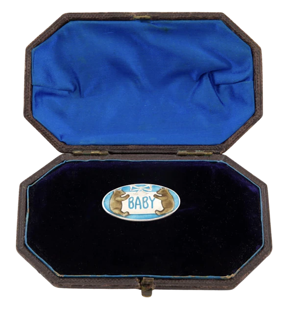 Open media 1 in modal  Open media 2 in modal STERLING SILVER Enamel Teddy Bear "Baby" Brooch in Sterling Silver-Spectrum Antiques - image 1
