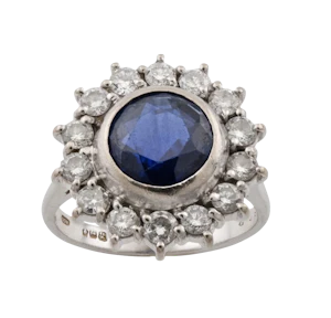 Sapphire and Diamond Cluster Ring in 18ct White Gold-Spectrum Antiques
