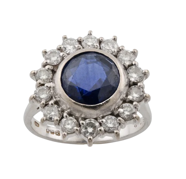 Sapphire and Diamond Cluster Ring in 18ct White Gold-Spectrum Antiques - image 1