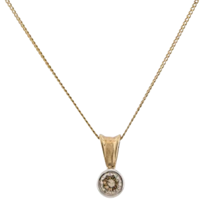Vintage 9ct Gold Rubover Brown Diamond Pendant on Chain- Spectrum Antiques