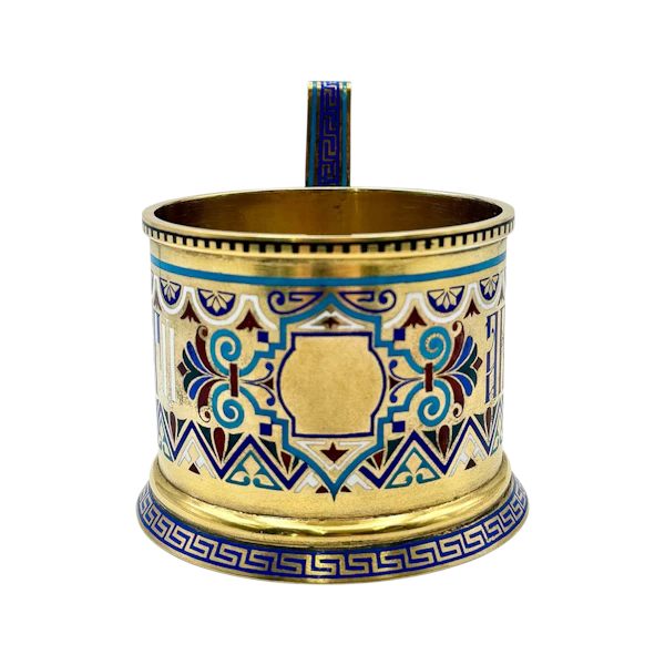 Russian silver and champleve enamel tea glass holder, St Petersburg, 1890s. - image 1