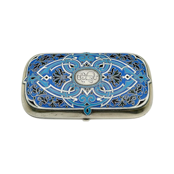 Russian silver cloisonné and pique-a-jour enamel cigarette case, St Petersburg, 1890s by Grigory Andreyev. - image 1