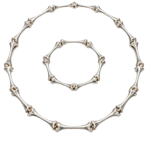 Björn Weckström for Lapponia "Aranda" Sterling Silver Bone Necklace & Bracelet Set, 1978. Mark Constable Unit 301