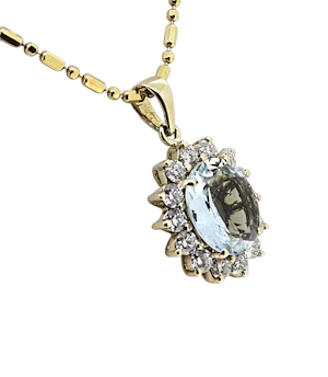 Aquamarine and Diamond Pendant & chain