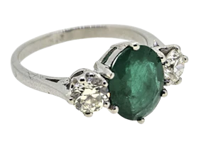 Emerald and Diamond 3 stone ring
