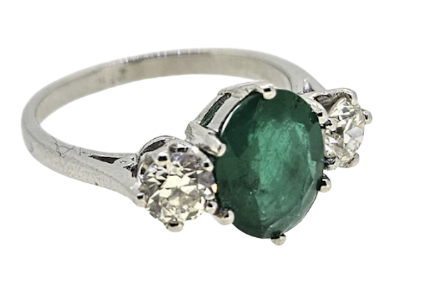 Emerald and Diamond 3 stone ring - image 1