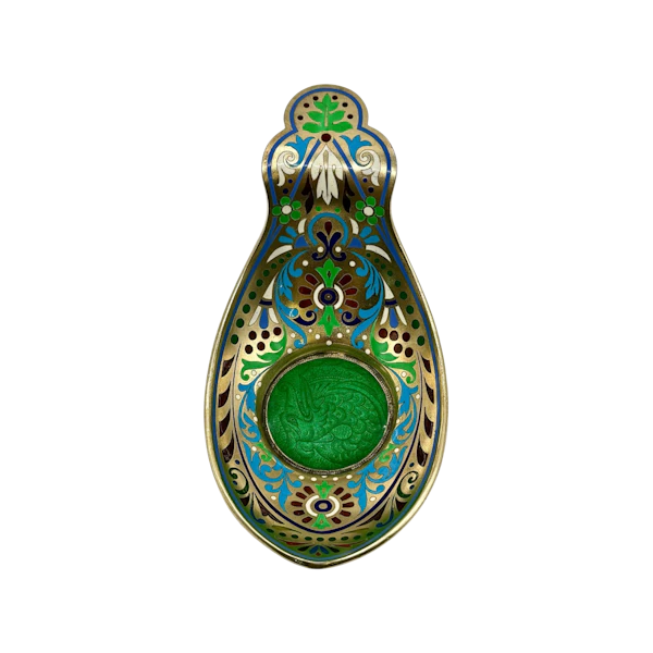 Russian silver gilt champleve and pique-a-jour enamel kovsh, Moscow, c.1900 by Khlebnikov. - image 1