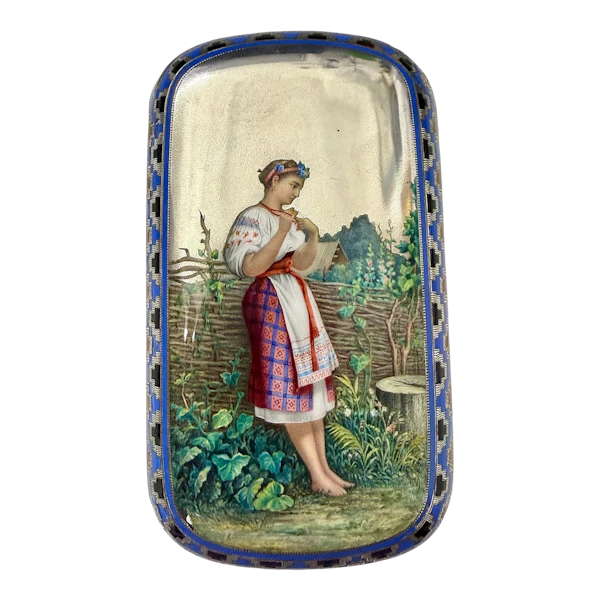 Russian silver gilt and champleve enamel cigarette case, Moscow, 1883 by Khlebnikov. - image 1