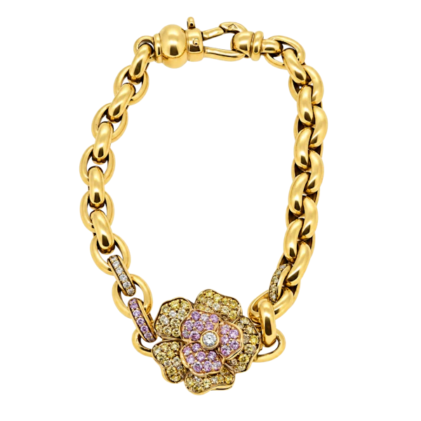 18ct Yellow Gold Pink & Yellow Diamond Floral Bracelet. - image 1