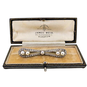 Rose cut diamond & pearl bar brooch