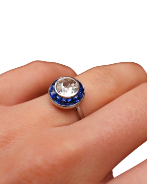 Lovely Art Deco French Diamond And Sapphire Ring at Deco&Vintage Ltd