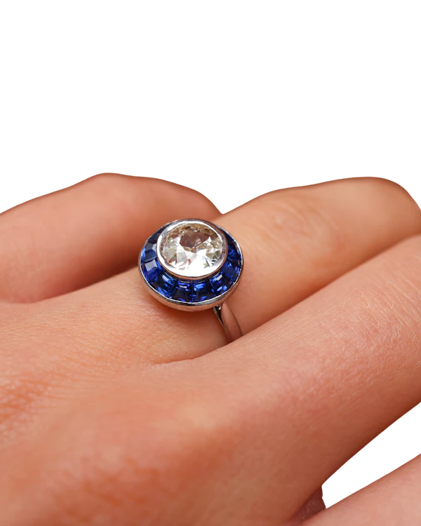 Lovely Art Deco French Diamond And Sapphire Ring at Deco&Vintage Ltd - image 1