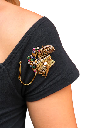 Lovely Vintage Diamond Sapphire Emerald And Ruby Brooch at Deco&Vintage Ltd