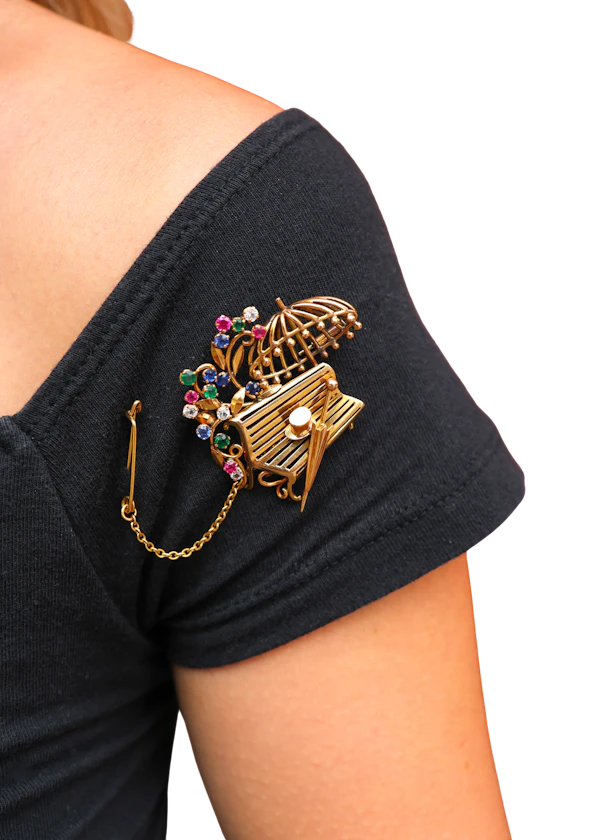 Lovely Vintage Diamond Sapphire Emerald And Ruby Brooch at Deco&Vintage Ltd - image 1