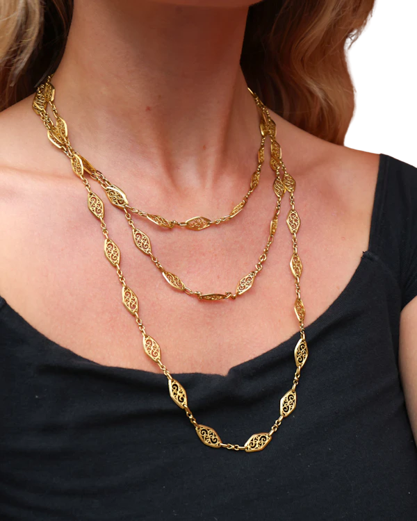 Lovely Art Nouveau French 18ct Long Chain at Deco&Vintage Ltd - image 1