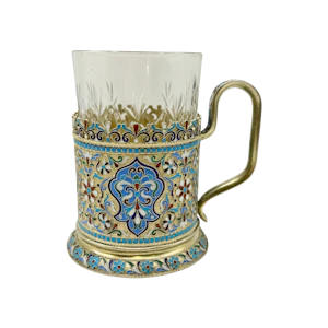 Russian silver gilt and cloisonné enamel tea glass holder, Moscow, c.1900 by