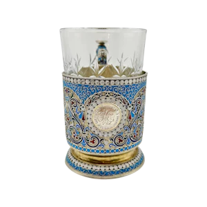 Russian silver gilt and cloisonné enamel tea glass holder, Moscow, c.1890.
