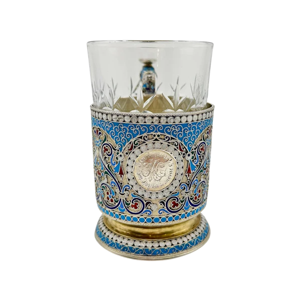 Russian silver gilt and cloisonné enamel tea glass holder, Moscow, c.1890. - image 1