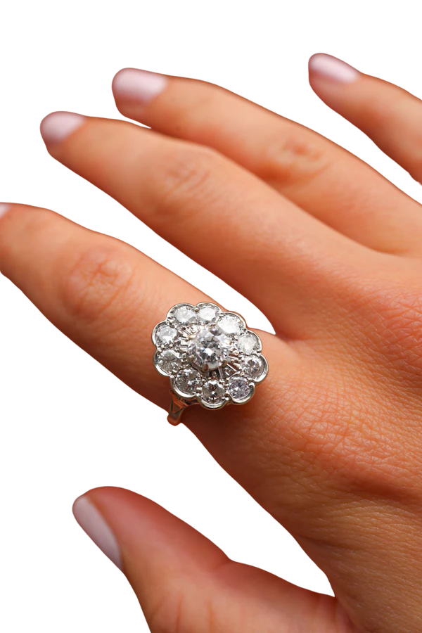 Vintage French 18ct White Gold Diamond Ring at Deco&Vintage Ltd - image 1