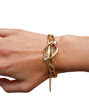 Lovely Victorian French Ruby Double Snake Bangle at Deco&Vintage Ltd
