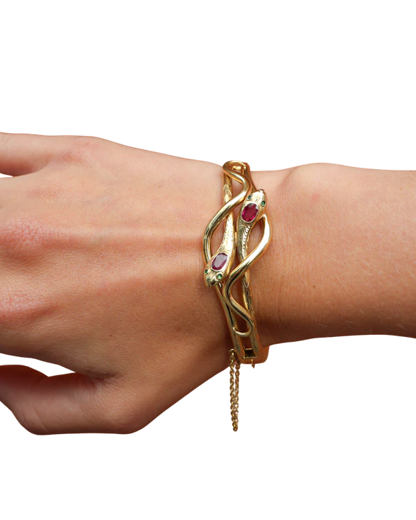 Lovely Victorian French Ruby Double Snake Bangle at Deco&Vintage Ltd - image 1