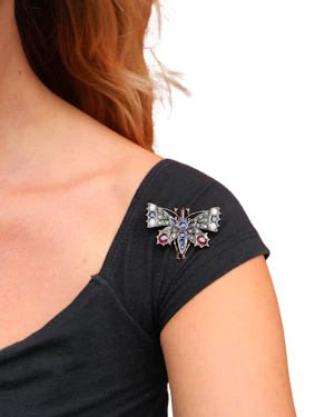 Lovely Victorian Diamond and Precious Stones Butterfly Brooch at Deco&Vintage Ltd