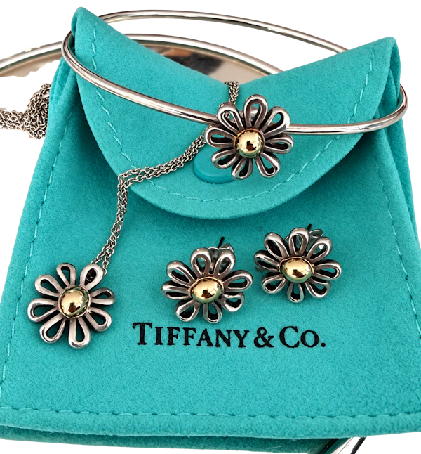 Tiffany & Co Sterling Silver Floral Jewellery Set earrings pendant and bangle by Paloma Picasso Mark Constable Unit 301 - image 1