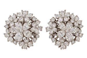 David Morris handcrafted White Diamond Cherry Blossom Large Dome Earrings Set In 18ct White Gold 6.99ct diamonds. Boxed  Mark Constable Unit 301