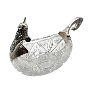 Russian silver and cut glass kovsh, Moscow by Piotr Loskutov, c.1910.